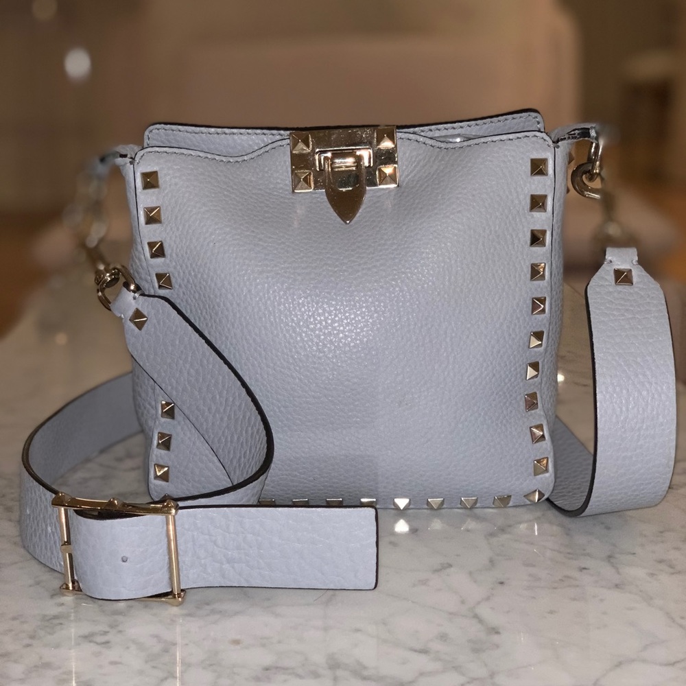 Valentino Rockstud Pastel Grey Mini Hobo Crossbody